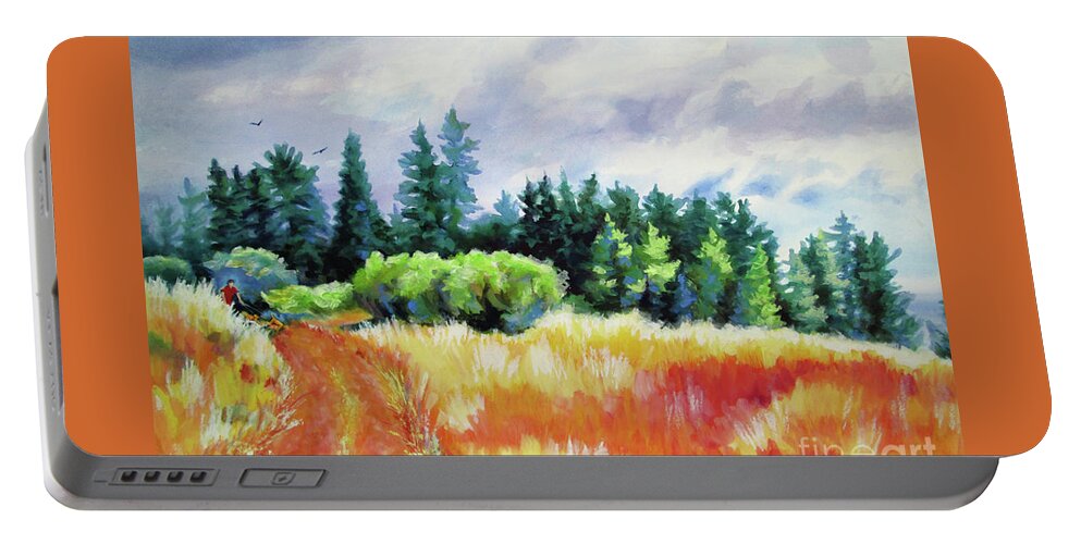 Paintings Portable Battery Charger featuring the painting Romp on the Hill by Kathy Braud