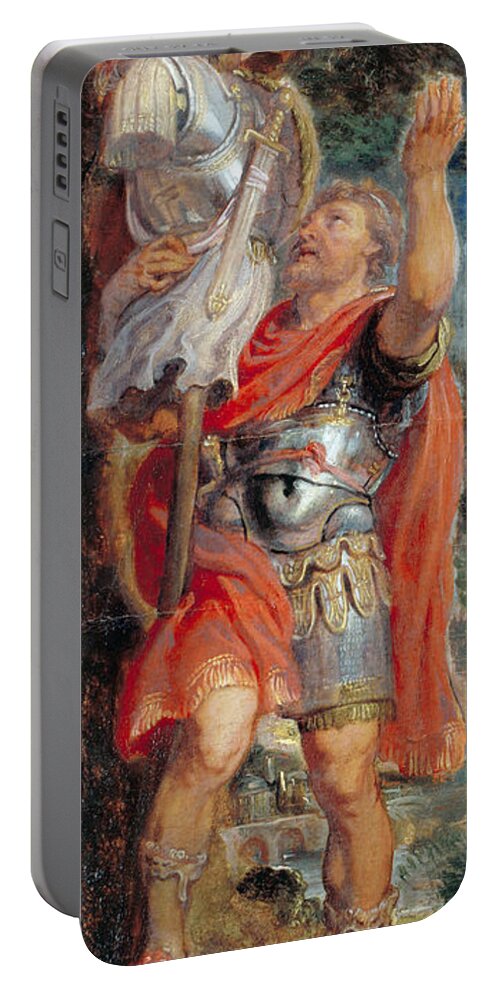 Peter Paul Rubens Portable Battery Charger featuring the painting Romulus setting up a Trophy by Peter Paul Rubens