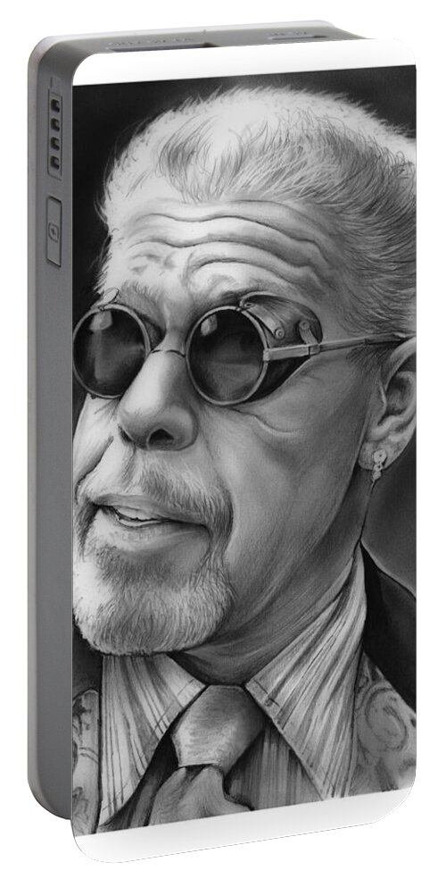Ron Perlman Portable Battery Charger featuring the drawing Ron Perlman by Greg Joens