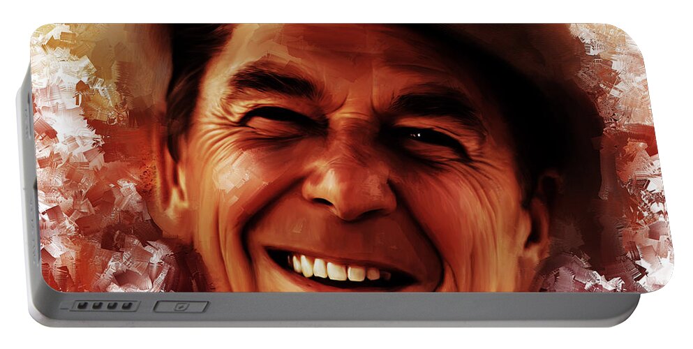 Canvas Print Portable Battery Charger featuring the painting Ronald Reagan by Gull G