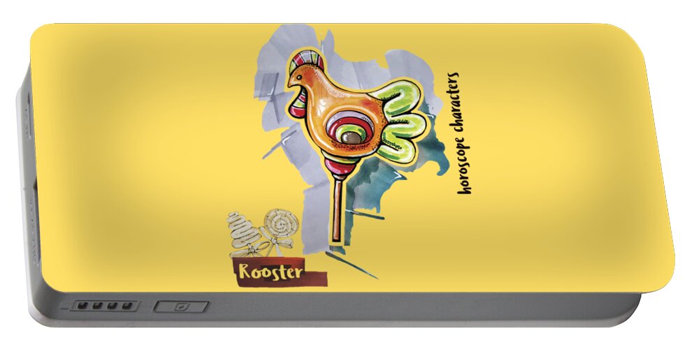 Zodiac Portable Battery Charger featuring the drawing Rooster Horoscope by Ariadna De Raadt