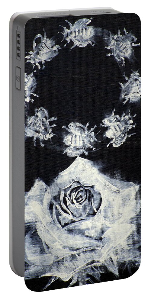 Rose Portable Battery Charger featuring the painting Rose And Circle Of Bees by Fabrizio Cassetta