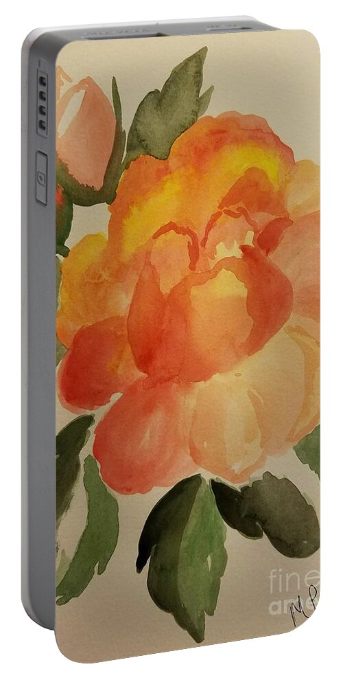Rose And Rosebuds Portable Battery Charger featuring the painting Rose and Rosebuds by Maria Urso