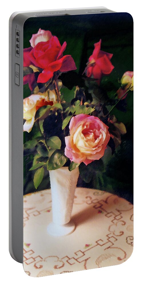 Roses Portable Battery Charger featuring the photograph Rose Bouquet with Chicago Peace by Steve Karol