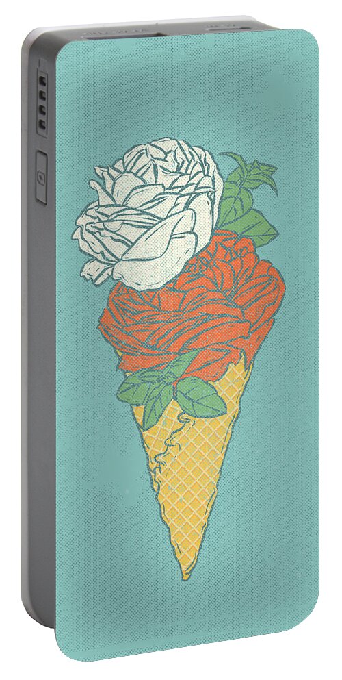 Pink Portable Battery Charger featuring the digital art Rose ice cream by Evgenia Chuvardina
