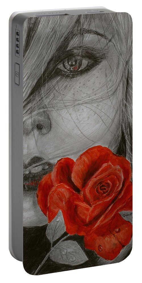 Woman Portable Battery Charger featuring the painting Rose Kisses by Quwatha Valentine