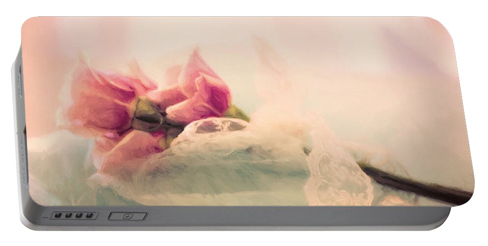 Art Portable Battery Charger featuring the photograph Roses and Lace by Lana Trussell
