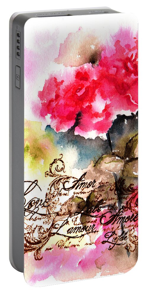 Flower Portable Battery Charger featuring the painting Roses card by Isabel Salvador