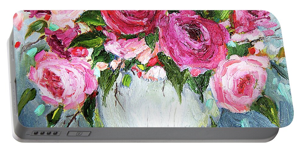  Portable Battery Charger featuring the painting Roses in Vase by Jennifer Beaudet