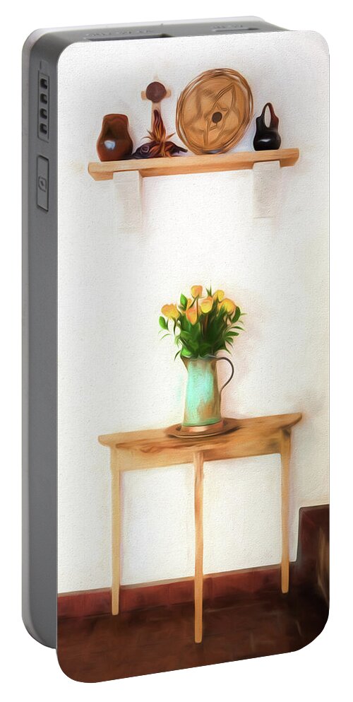 © 2017 Lou Novick All Rights Reserved Portable Battery Charger featuring the digital art Rose's on table by Lou Novick