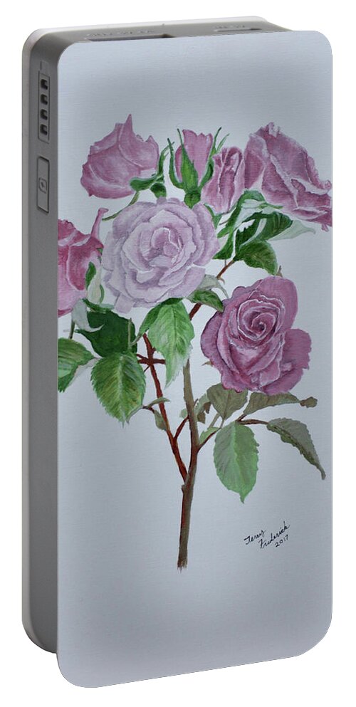 Roses Portable Battery Charger featuring the painting Roses by Terry Frederick