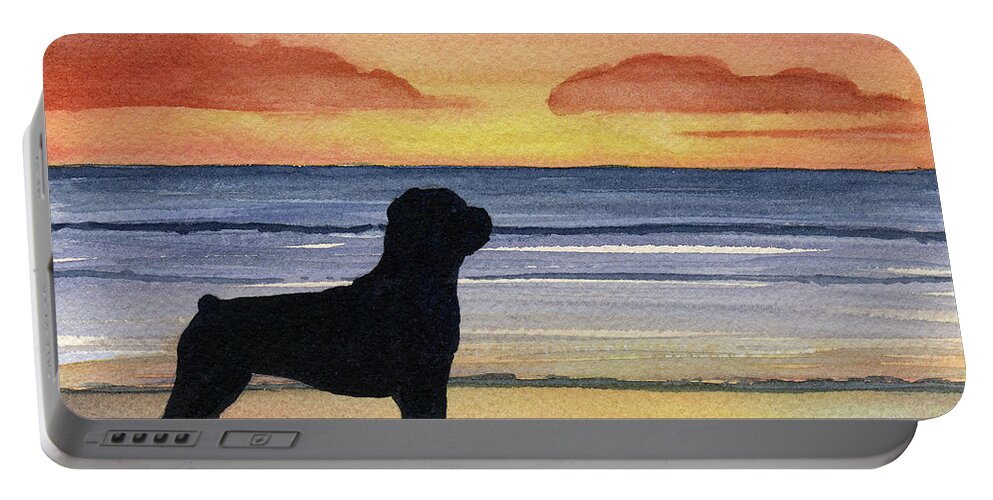 Rottweiler Portable Battery Charger featuring the painting Rottweiler at Sunset by David Rogers