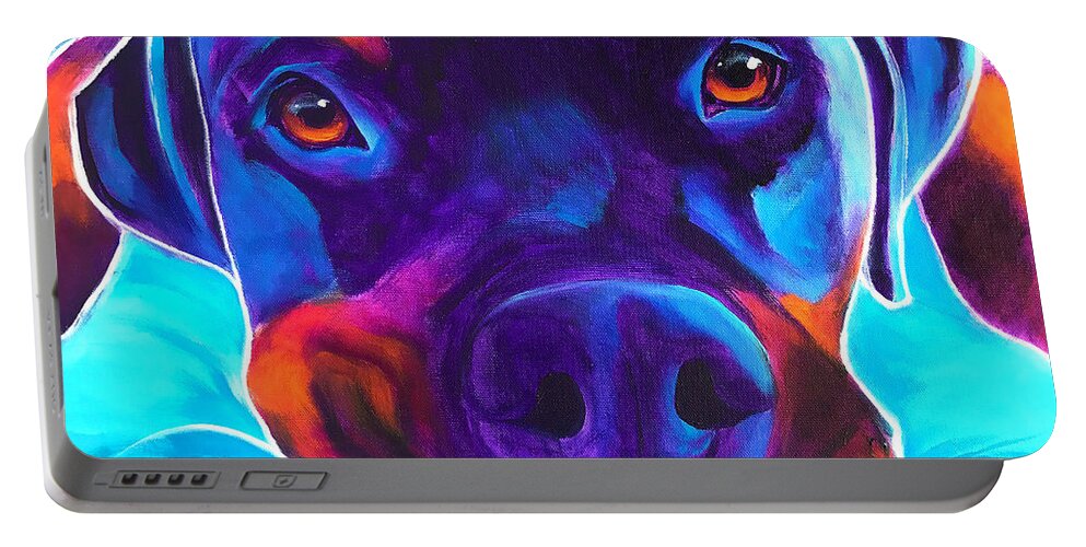 Pet Portrait Portable Battery Charger featuring the painting Rottweiler - Dexter by Dawg Painter