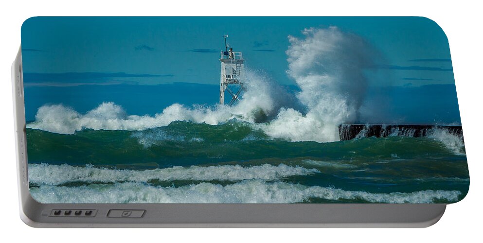 Grand Marais Mi Portable Battery Charger featuring the photograph Rough Seas by Gary McCormick