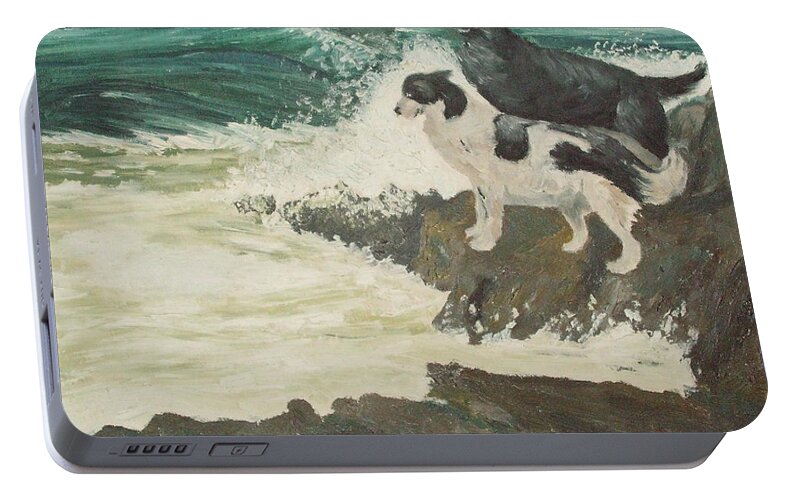 Wild Sea Portable Battery Charger featuring the painting RoughSea by Terry Frederick