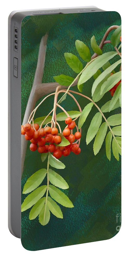 Rowan Portable Battery Charger featuring the painting Rowan Tree by Ivana Westin