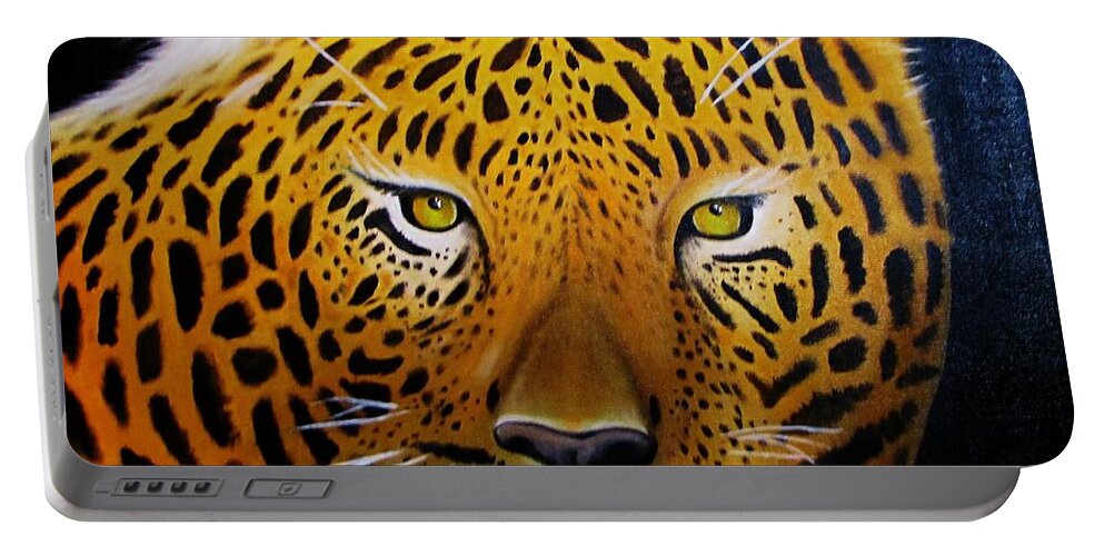 Leopard Portable Battery Charger featuring the painting Rowdy by Gene Gregory