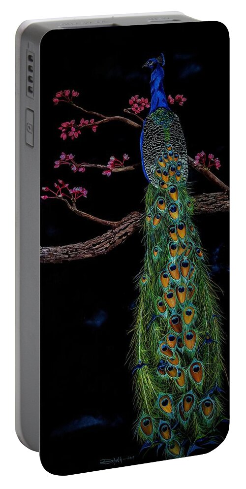 Birds Portable Battery Charger featuring the painting Royal Peacock by Dana Newman