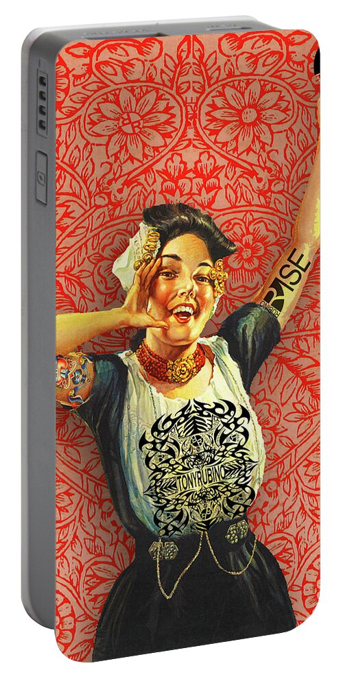 Hand Portable Battery Charger featuring the mixed media Rubino Rise Woman by Tony Rubino