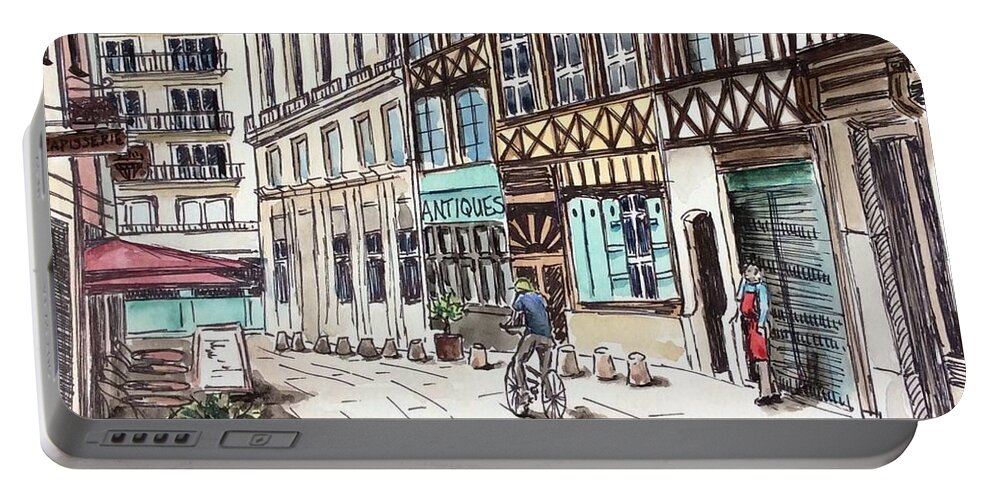 Rue Malpalu Portable Battery Charger featuring the painting Rue Malpalu, Rouen, France II by Emily Page