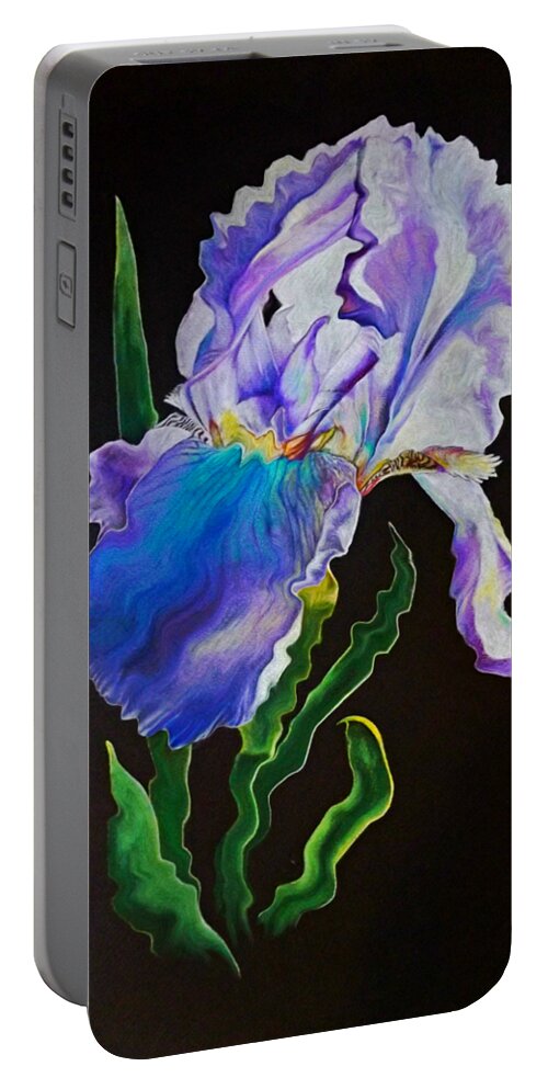 Flower Portable Battery Charger featuring the drawing Ruffled Iris by David Neace CPX