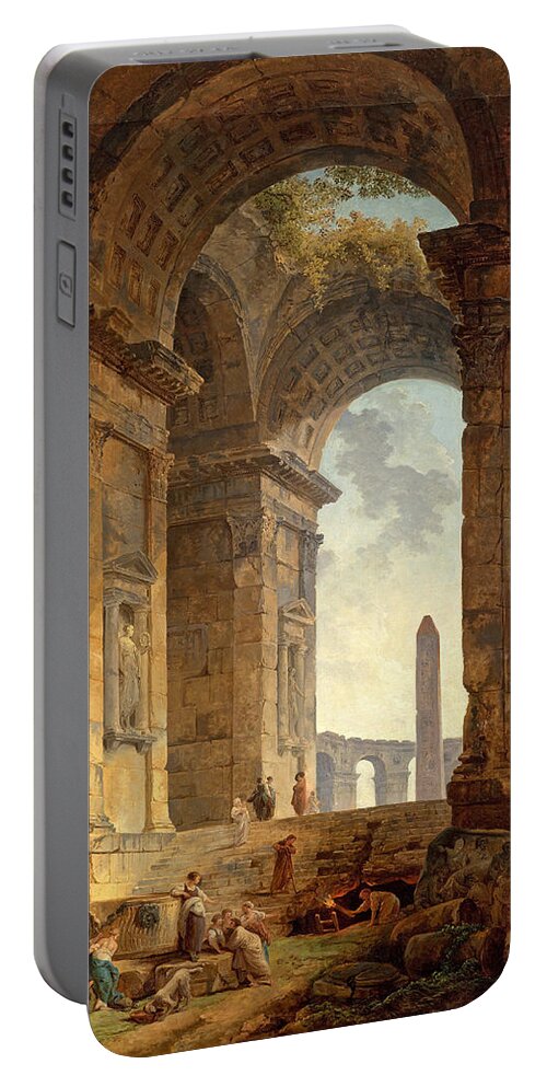 Hubert Robert Portable Battery Charger featuring the painting Ruins with an Obelisk in the Distance  by Hubert Robert