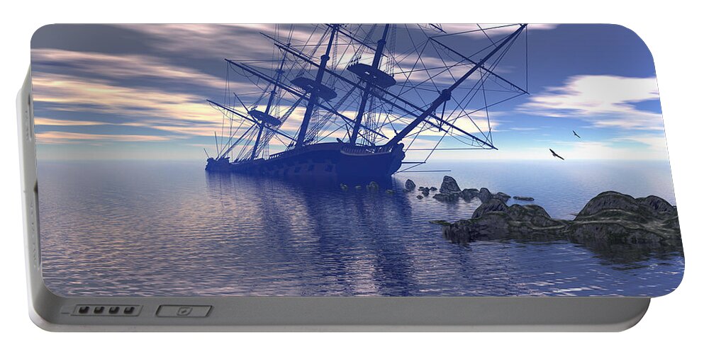 Tall Ship Portable Battery Charger featuring the digital art Run Aground by Claude McCoy