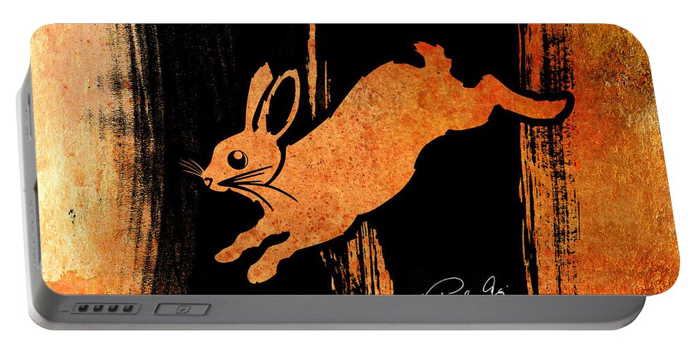 Rabbit Portable Battery Charger featuring the mixed media Run Rabbit Run by Paul Gaj