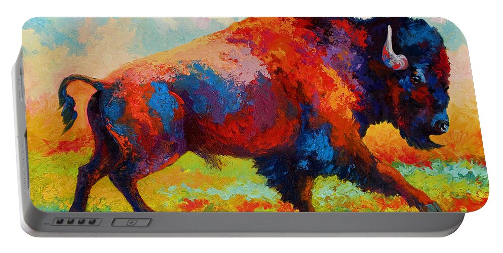 Bison Portable Battery Charger featuring the painting Running Free by Marion Rose