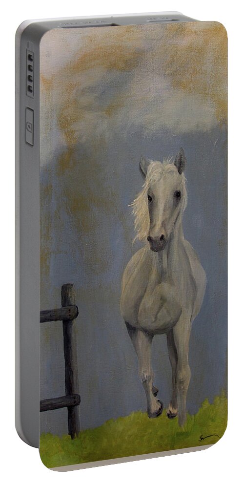 Horse Portable Battery Charger featuring the painting Running free by John Stuart Webbstock