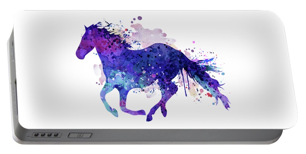 Horse Portable Battery Charger featuring the painting Running Horse Watercolor Silhouette by Marian Voicu
