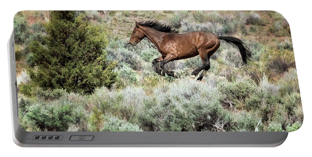Wild Horses Portable Battery Charger featuring the photograph Running Through Sage by Belinda Greb