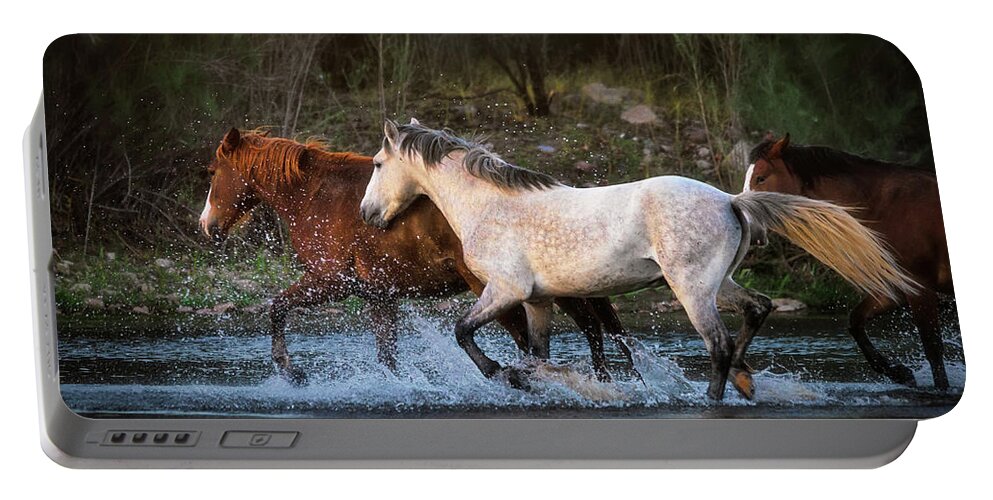 Wild Horses Portable Battery Charger featuring the photograph Running Wild On The River by Saija Lehtonen