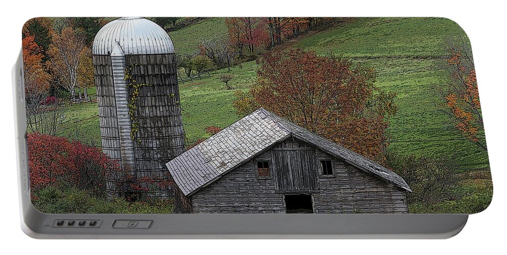 Barn Portable Battery Charger featuring the photograph Rupert Mountain Face Barn - altered by Aggy Duveen