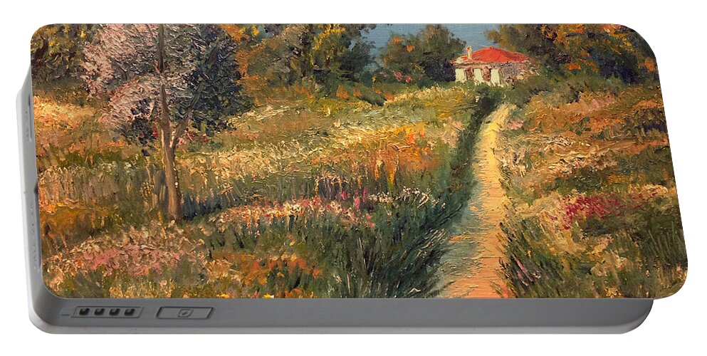 Cottage Portable Battery Charger featuring the painting Rural Idyll by Vit Nasonov