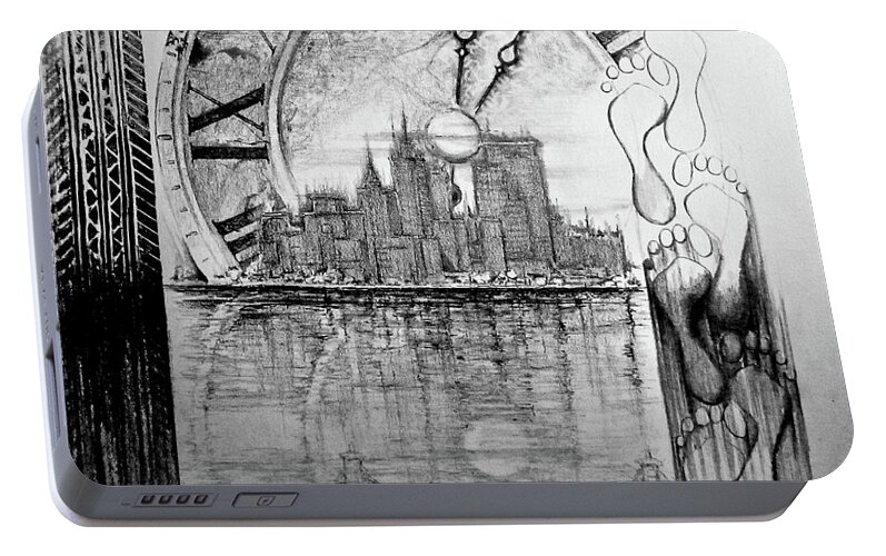 Drawing Portable Battery Charger featuring the drawing Rush Hour by Geni Gorani