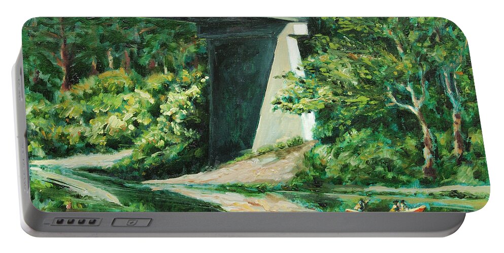 River Portable Battery Charger featuring the painting Russian river by Rick Nederlof