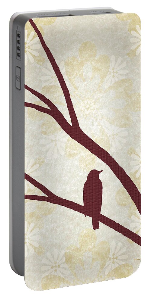 Birds Portable Battery Charger featuring the mixed media Burgundy Bird Silhouette by Christina Rollo