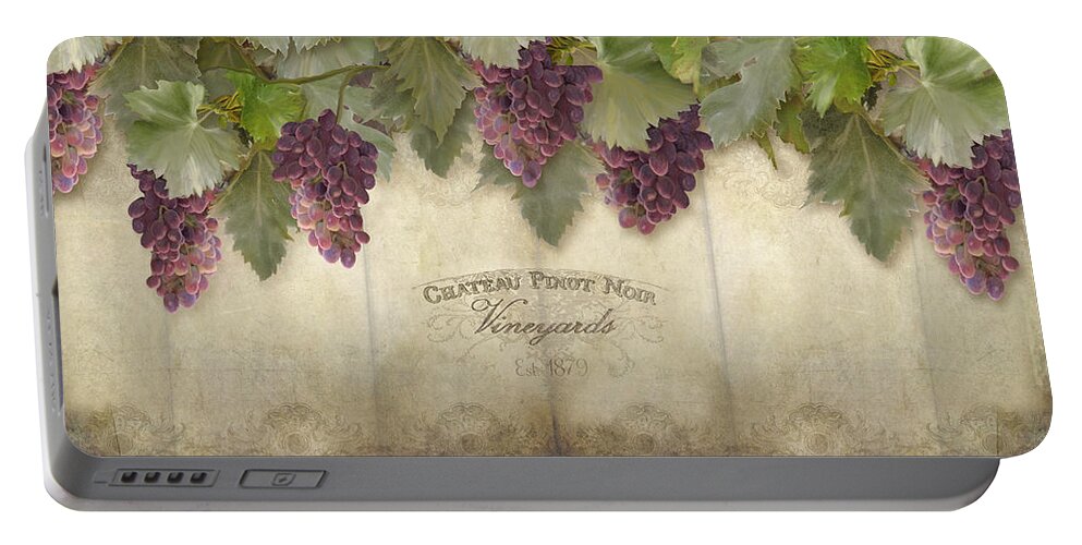 Pinot Noir Grapes Portable Battery Charger featuring the painting Rustic Vineyard - Pinot Noir Grapes by Audrey Jeanne Roberts