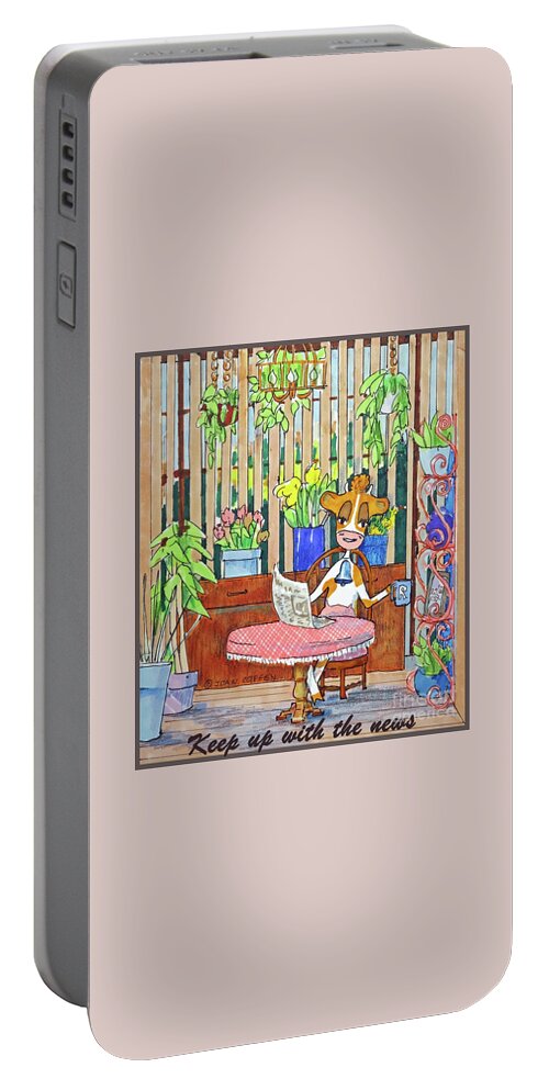 Ruthie-moo Portable Battery Charger featuring the painting RuthieMoo Keep Up With The News by Joan Coffey
