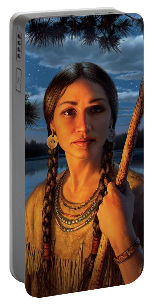 Sacagawea Portable Battery Charger featuring the digital art Sacagawea by Mark Fredrickson