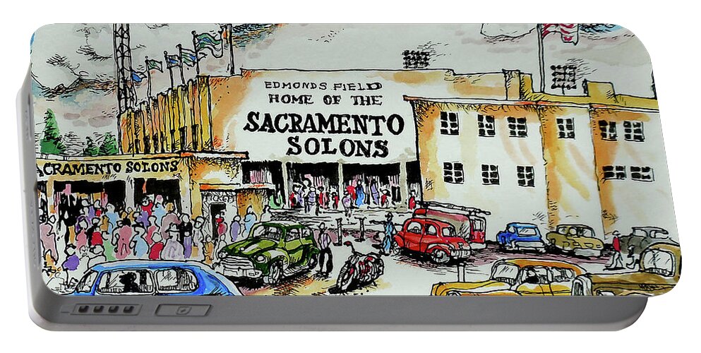Baseball Portable Battery Charger featuring the painting Sacramento Solons by Terry Banderas