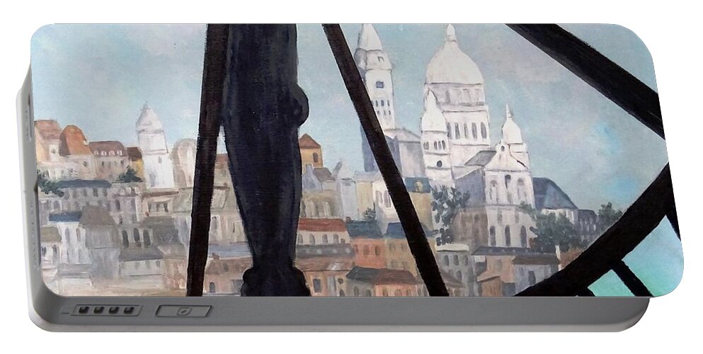 Clock Portable Battery Charger featuring the painting Sacre Coeur from Musee D'Orsay by Diane Arlitt