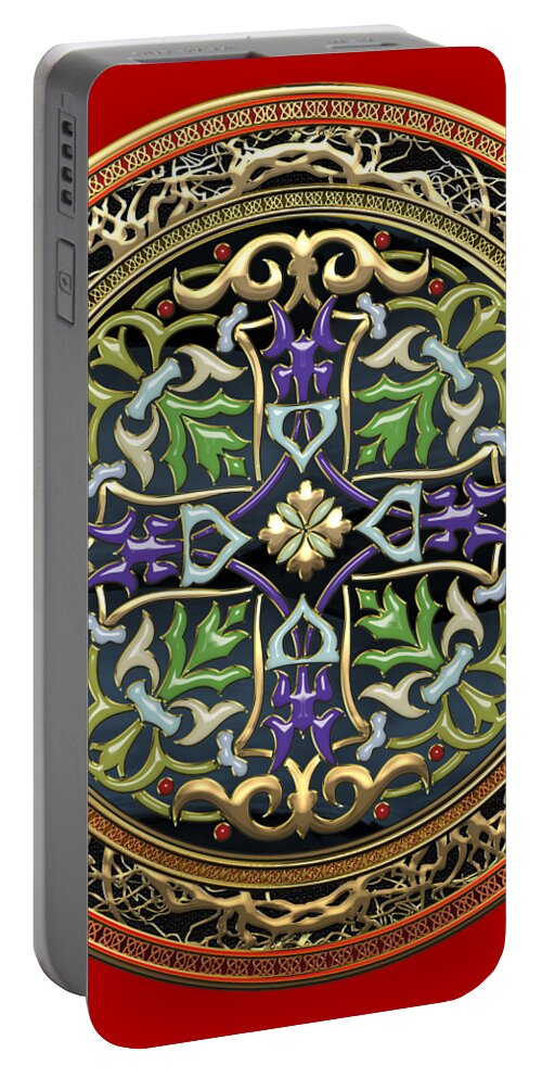Celtic Treasures’ Collection By Serge Averbukh Portable Battery Charger featuring the digital art Sacred Celtic Cross on Red by Serge Averbukh