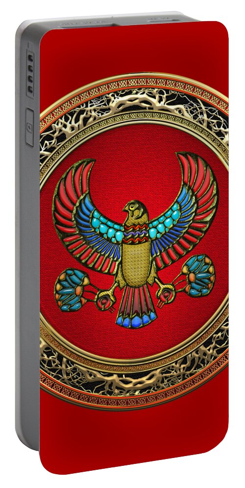 'treasure Trove' Collection By Serge Averbukh Portable Battery Charger featuring the digital art Sacred Egyptian Falcon by Serge Averbukh
