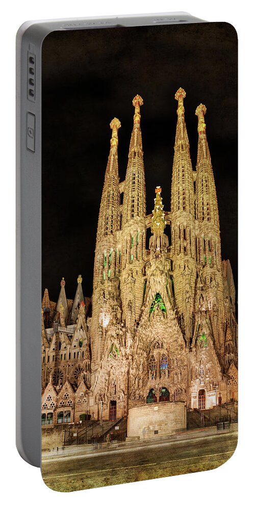Sagrada Familia Portable Battery Charger featuring the photograph Sagrada Familia at night - Gaudi by Weston Westmoreland