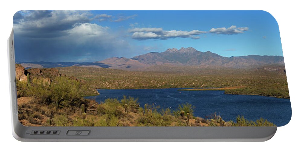 Panorama Portable Battery Charger featuring the photograph Saguaro Lake Panorama by Sue Cullumber