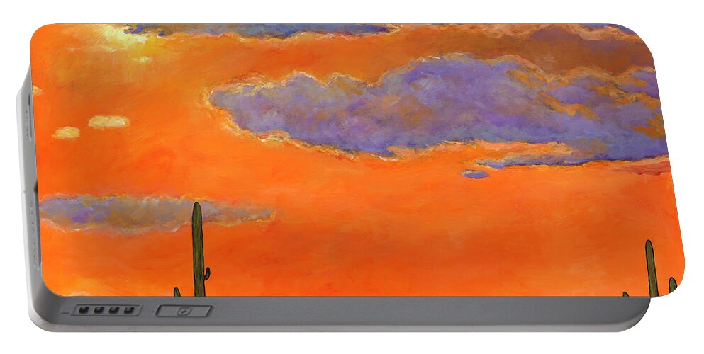 Southwest Art Portable Battery Charger featuring the painting Saguaro Sunset by Johnathan Harris