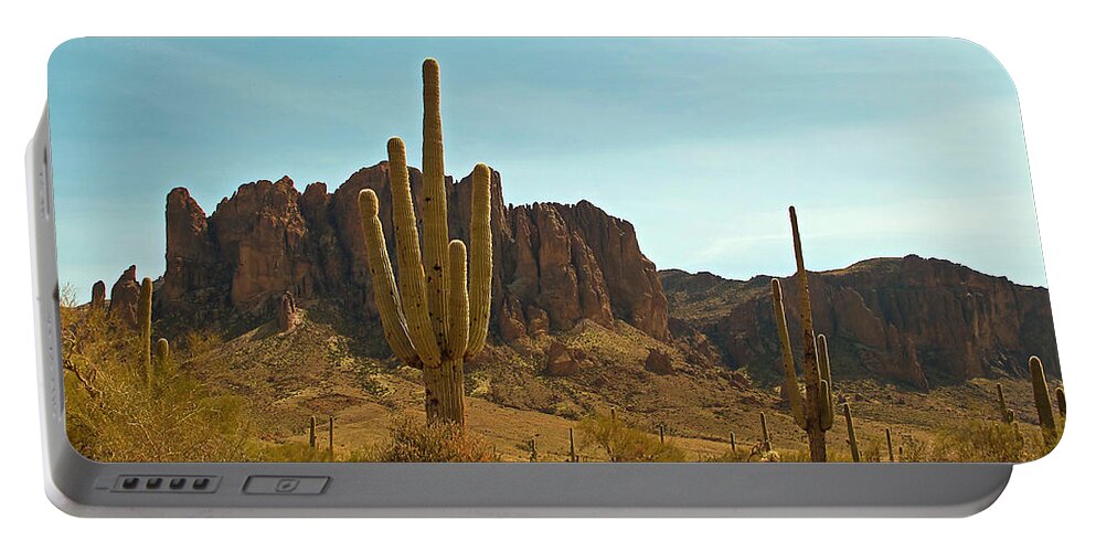 Wall Art Portable Battery Charger featuring the photograph Saguaros at Superstition Mountain by Kelly Holm