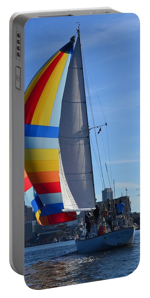 Sailboat Portable Battery Charger featuring the photograph Sailboat in Seattle by Colleen Phaedra